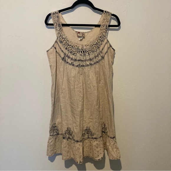 Scully Women’s 100% Cotton Mini Dress White Blue Boho Size M Lace Embroidered - Picture 2 of 8